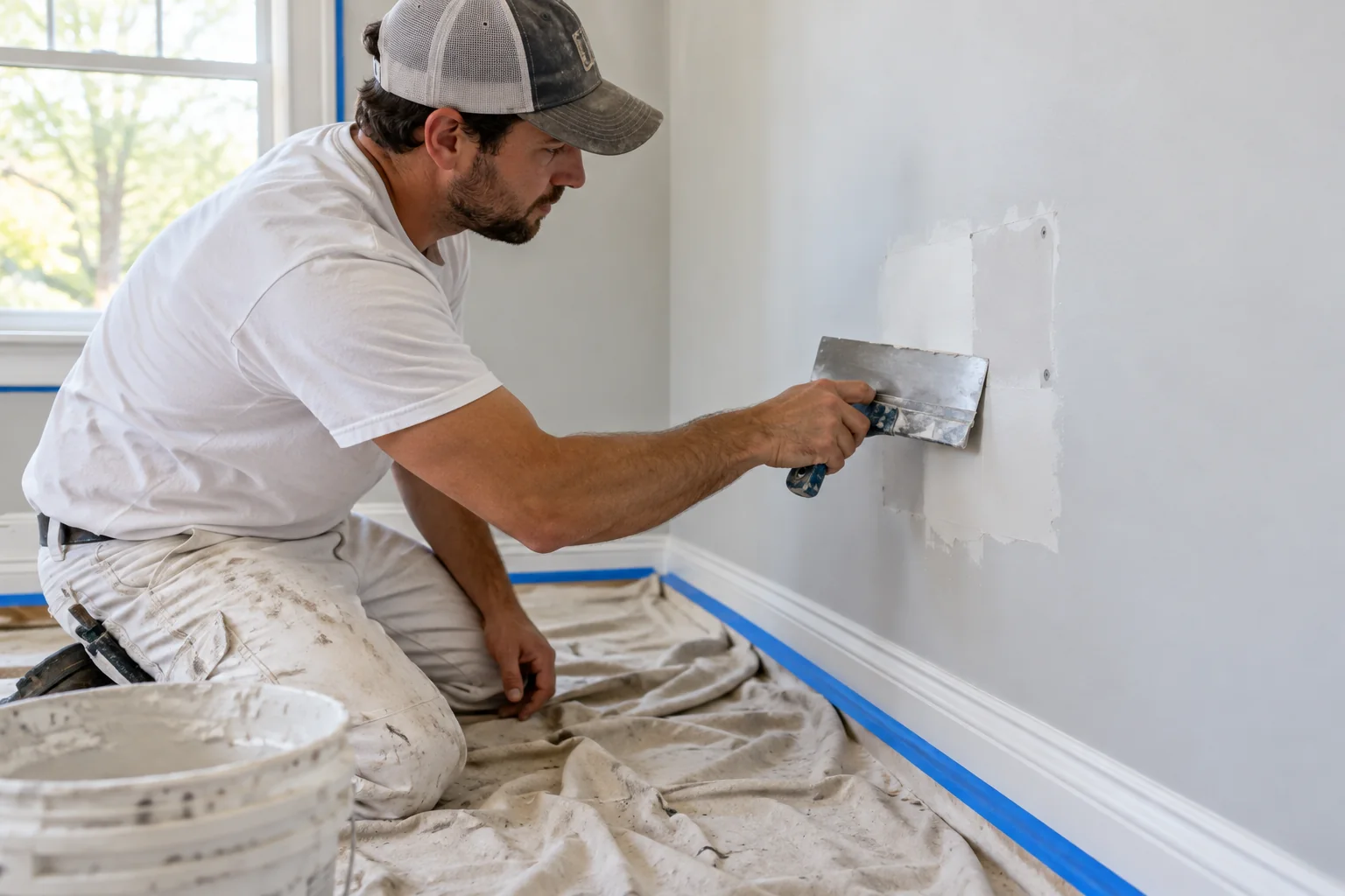 Illustrative photograph of a wall being prepared for a seamless finish